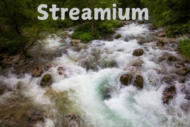 Streamium decentralized video streaming platform interface with blockchain technology representation.